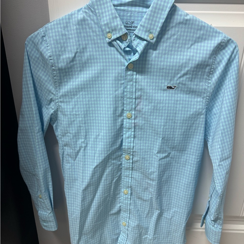Vineyard Vines Boy’s Blue Gingham Performance Shirt